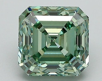 Fancy Intense Green Asscher Cut Lab Grown Diamond, IGI Certified Diamond, Loose Diamond for Engagement Ring Custom, Handmade by Caratline