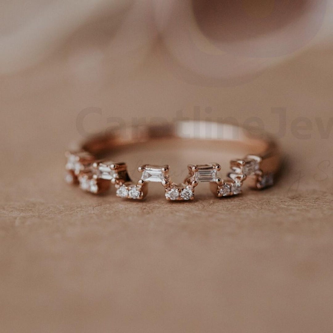 Baguette & Round Cut Diamond Half Eternity Wedding Band for Her, Lab ...