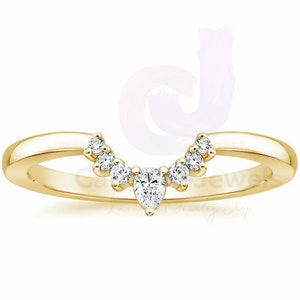 Birne und Runde Diamant V förmige Chevron Ehering, Tiara Band für Verlobungsring, stapelbar Band, gebogenes Band, Jubiläumsgeschenke für Sie