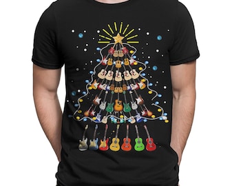 Festive Christmas Tree Guitar T-Shirt - Music Lover Holiday Tee for Men #MC #T2384