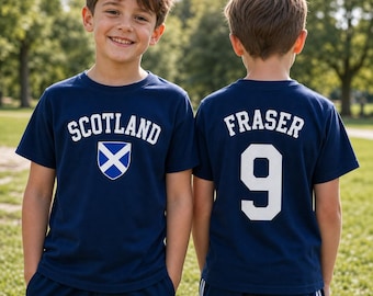 Personalised Scotland Football T-Shirt, Custom Name Number Tee, Children's Saltire Top