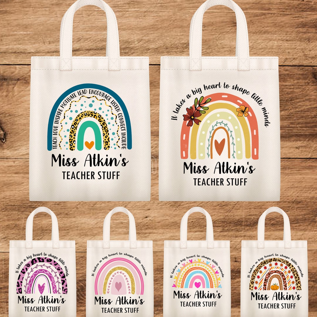 Personalized Teacher Tote Bag: Rainbow Design - Etsy UK
