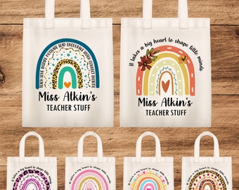 Personalized Teacher Tote Bag: Rainbow Design