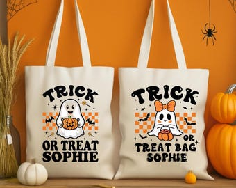 Personalized Halloween Trick or Treat Bag: Custom Kids Canvas Tote