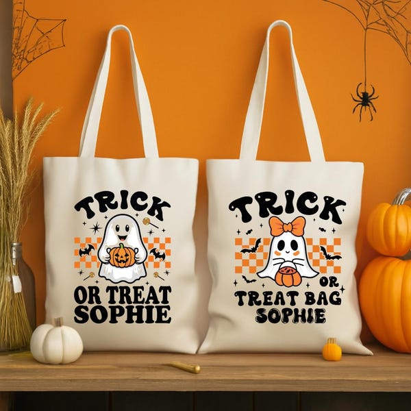 Personalized Halloween Trick or Treat Bag: Custom Kids Canvas Tote