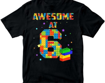 Awesome At Building Blocks Personalised Bricks Theme Birthday Kids T-Shirt #E