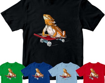 Bearded Dragon On A Skateboard Kids T shirts Boys Girls Teen #E