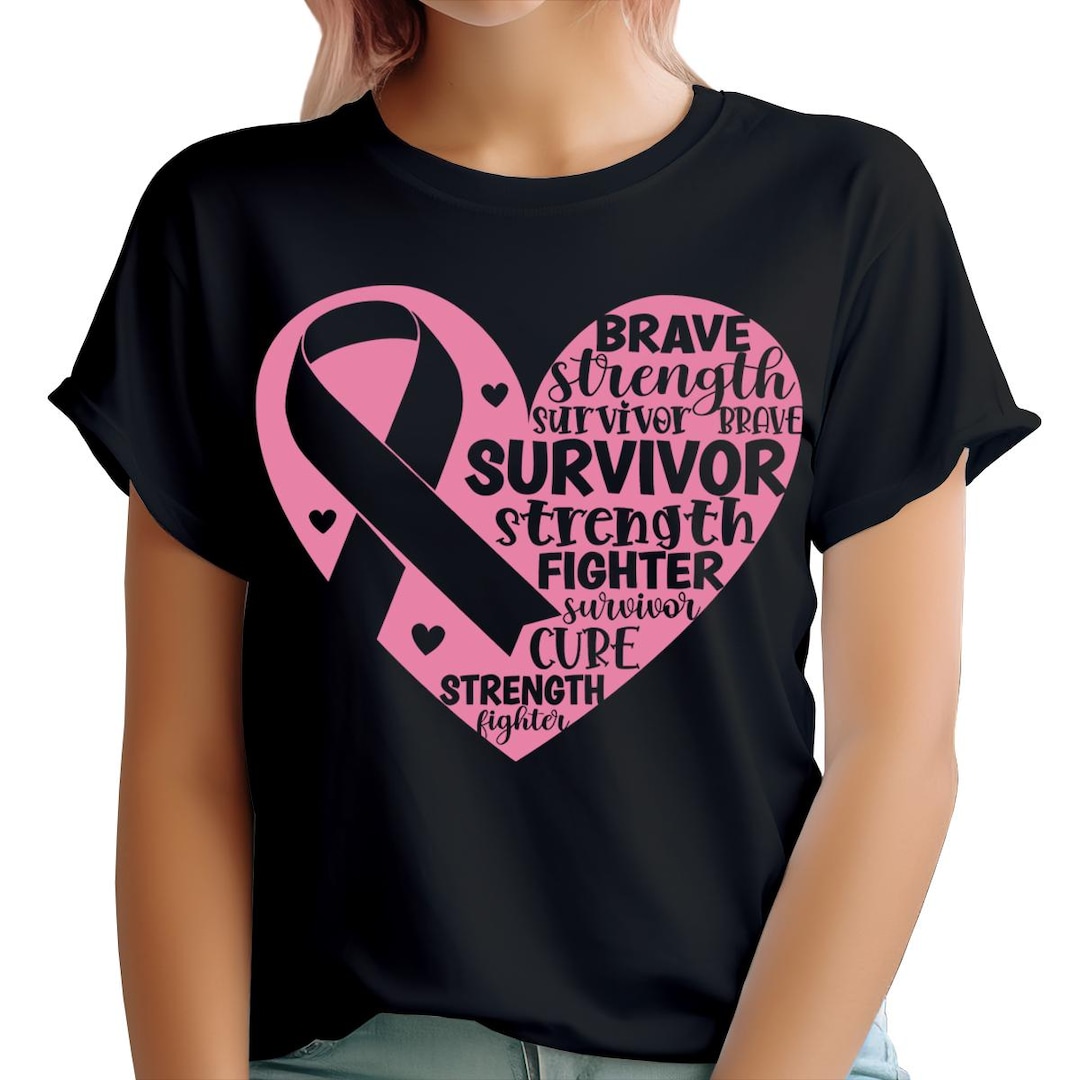 Breast Cancer Survivor T-shirt With Pink Heart-ribbon - Strength ...