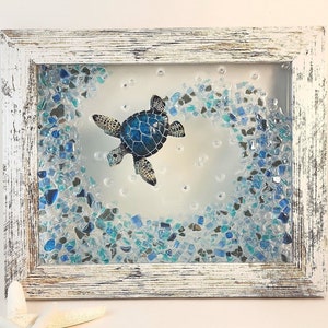 Sea Glass Turtle Mosaic - Several pieces of authentic sea glass was used to  create this turtle mosaic.