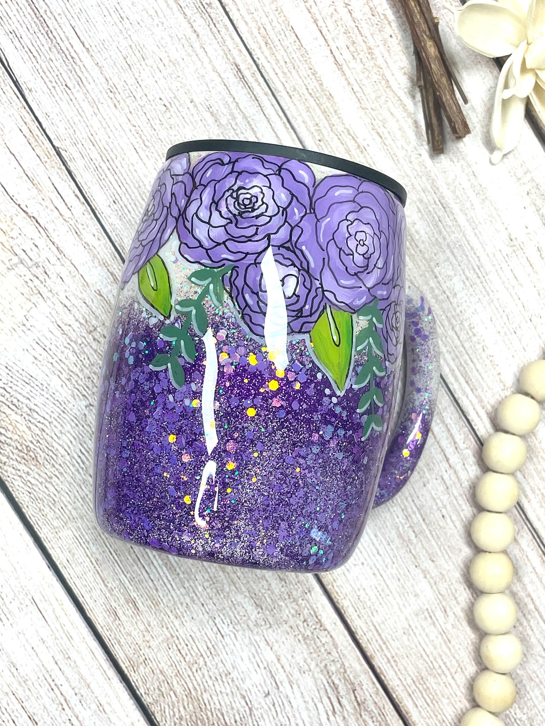 Epoxy Coffee Mug Floral Floral Mug Glitter Tumbler Etsy