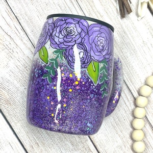 Epoxi Coffee Mug Floral, Floral Mug, Glitter Tumbler, Personalized Custom Epoxy Cup, Birthday Gift for Wife, Skinny Tumbler.