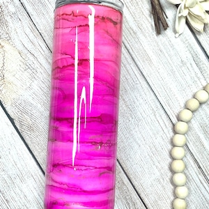 Alcohol Ink Tumbler, Pink and Fushia Alcohol Ink, Glitter Tumbler, Personalized Custom Epoxy Cup, Birthday Gift for Wife, Skinny Tumbler