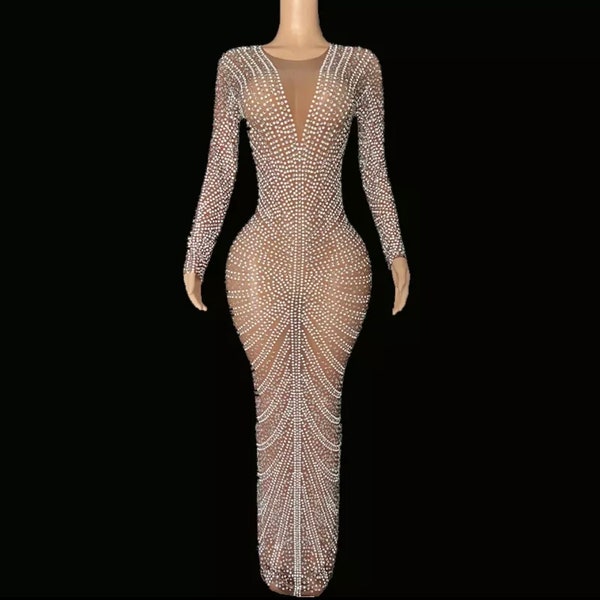 Solid Color Diamond Evening Dress