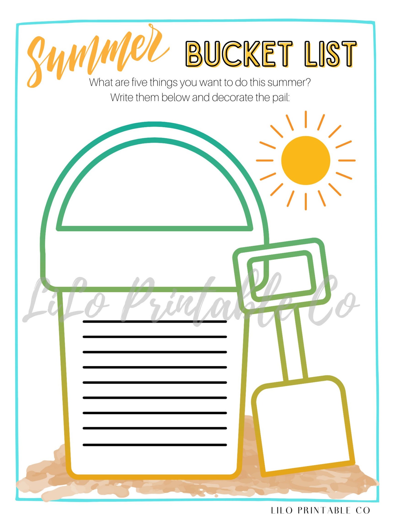 Summer Bucket List Printable Worksheet Planner for Kids | Etsy