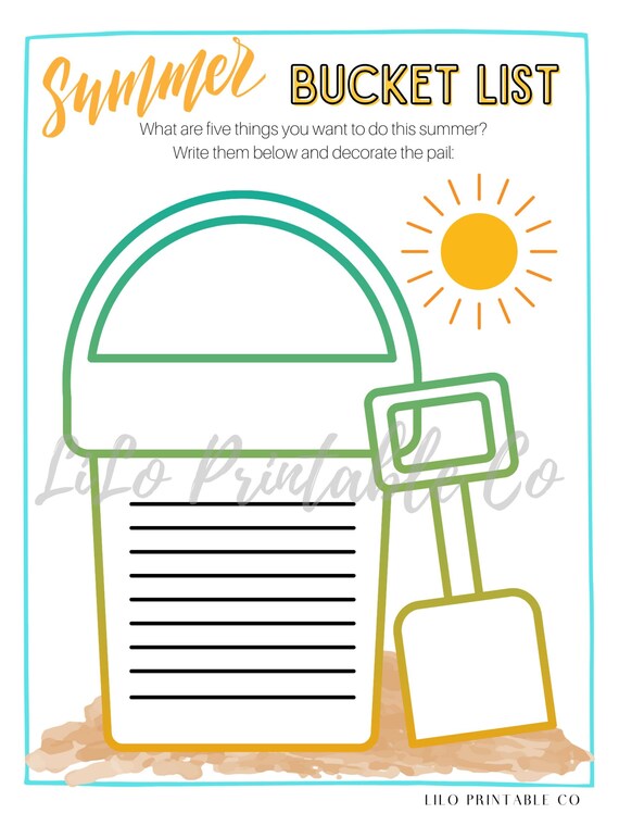 Summer Bucket List Printable Worksheet Planner for Kids Etsy