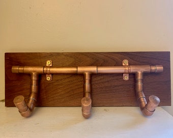 Handcrafted Copper Pipe and Walnut Coat Hanger Copper Coat Hooks