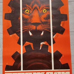Manifesto originale d'epoca sovietico sulla sicurezza dei lavoratori dell'industria edile URSS n. 175