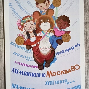 Oryginalny plakat z tektury vintage Radzieckie Igrzyska Olimpijskie Moskwa 1980 #24