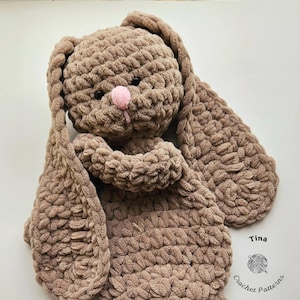 CROCHET PATTERN - Brown Bunny Lovey, Bunny Snuggler, Crochet Stuffed Animal Design, Amigurumi Rabbit DIY, Easy Beginner Pattern for Easter