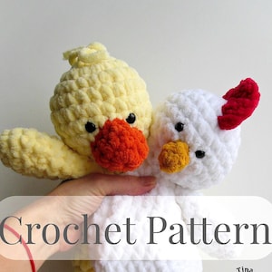 CROCHET PATTERN - Chicken and Duck Lovey, Chicken Snuggler, Crochet Stuffed Birds, Amigurumi Chicken DIY, Easy Beginner Pattern for Easter