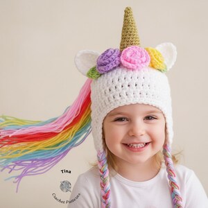 MOTIF AU CROCHET | Bonnet licorne, chapeau animal d'hiver, chapeau d'Halloween, accessoire photo, cadeau de douche, PDF, facile | Tailles de bébé à adulte image 13