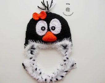 CROCHET PATTERN | Penguin Earflap Hat, Winter Hat, Halloween Animal Beanie, Photo Prop, Shower Gift, PDF, Easy | Sizes from Baby to Adult