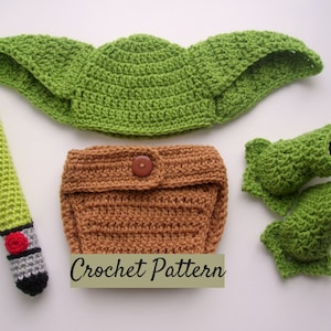 CROCHET PATTERN - Yoda Baby Outfit | Baby Halloween Costume | Photo Prop | Sizes Newborn - 12 months