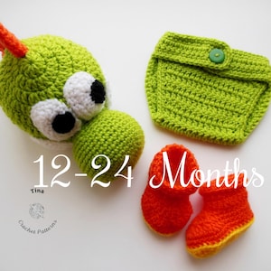 CROCHET PATTERN - Yoshi Baby Hat, Diaper Cover and Booties Set | Baby Photo Prop | Crochet Halloween Costume | Sizes 12–18 | 18–24 months
