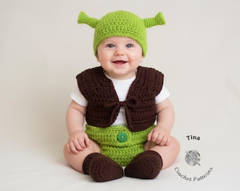 CROCHET PATTERN | Baby Boy Halloween Costume: Hat, Vest, Diaper Cover, Booties, Photo Prop, Shower Gift, PDF | Sizes 0–12 Months