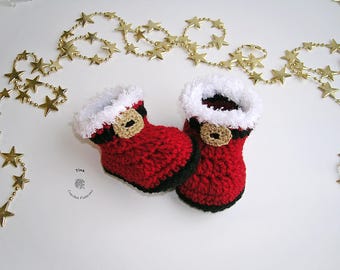 CROCHET PATTERN Santa Baby Booties Christmas Shoes Sizes 0–12