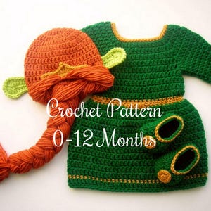 PATRÓN DE GANCHILLO: Traje de princesa para bebé: Peluca, gorro, vestido, zapatos, accesorio para fotos, disfraz de Halloween, regalo para baby shower, PDF en inglés / Tallas 0 a 12 meses