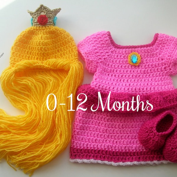 CROCHET PATTERN - Princess Peach Costume | Crochet Baby Halloween Costume | Girl Photo Prop | Sizes Newborn - 12 Months