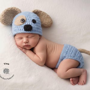CROCHET PATTERN - Baby Puppy Costume, Dog Photo Prop, 1st Halloween, Shower Gift, Sizes 0-12 Months