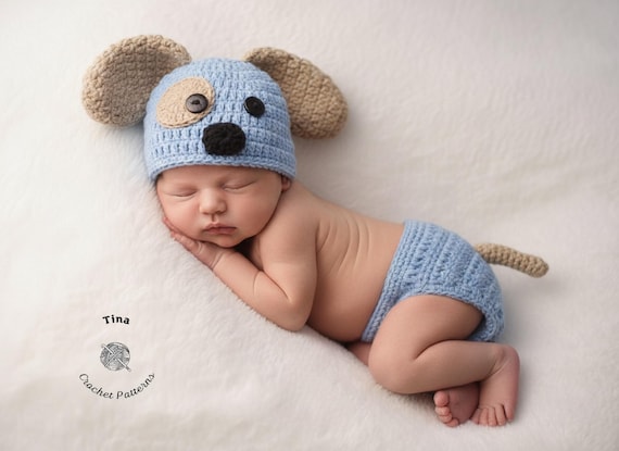 CROCHET PATTERN - Baby Puppy Costume, Dog Photo Prop, Shower Gift, Sizes 0-12 Months