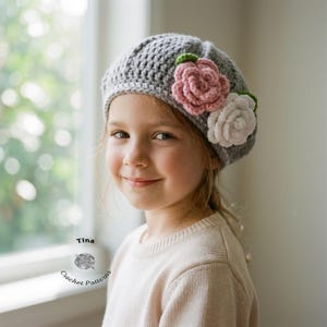 VIRKMÖNSTER OCH VIDEO | Basker med rosor, vårhatt, fotorekvisita, duschpresent, pdf-nedladdning, enkelt | Storlekar från baby till vuxen bild 10