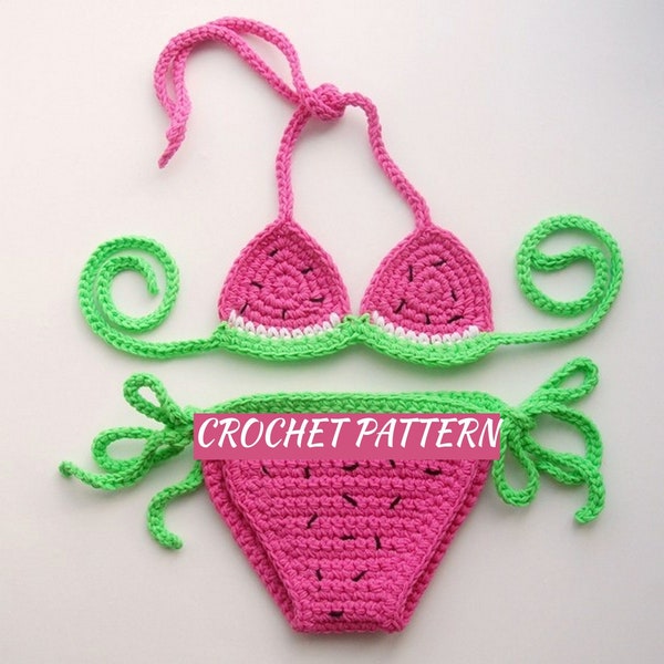 CROCHET PATTERN - Watermelon Bikini Baby Set | Crochet Baby Bikini | Crochet Swimwear | Baby Girl Photo Prop | Sizes 6 - 12 months