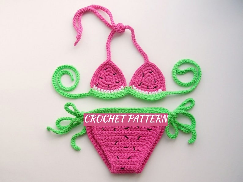 CROCHET PATTERN Watermelon Bikini Baby Set Crochet Baby Bikini Crochet Swimwear Baby Girl Photo Prop Sizes 6 12 months image 1