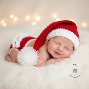 MOTIF AU CROCHET Bonnet et couvre-couche pour bébé père Noël elfe, costume de premier Noël, accessoire photo, PDF | Tailles 0-12 mois
