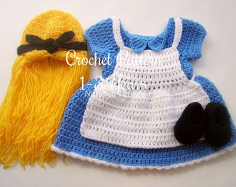 CROCHET PATTERN - Baby Alice Outfit, Photo Prop, Halloween Costume, Shower Gift, Sizes 1-3 Years
