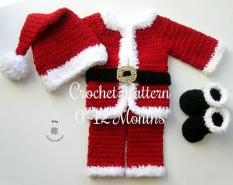 CROCHET PATTERN | Santa Baby Costume: Hat, Pants, Jacket, Booties, Photo Prop, Christmas Costume, Shower Gift, PDF | Sizes 0–12 Months