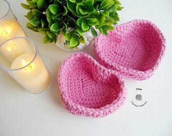 Molde de crochê para cestas em formato de coração, decoração para o Dia dos Namorados, presentes para o Dia das Mães, acessórios modernos para casa e cozinha (PDF).