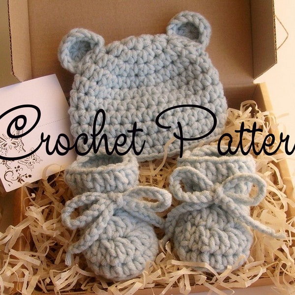 CROCHET PATTERN - Bear Baby Hat and Booties Set | Bear Photo Prop | Crochet Animal Hat | Easy Crochet Pattern | Sizes Newborn - 12 Months