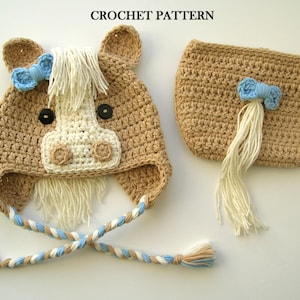 CROCHET PATTERN - Horse Baby Hat and Diaper Cover Set | Newborn Photo Prop | Baby Halloween Costume | Animal Hat | Sizes 0–12 Months