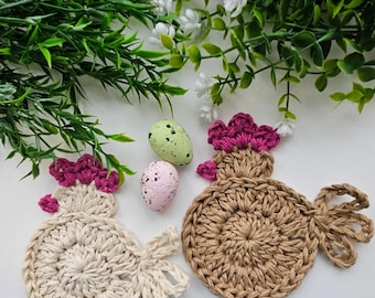 CROCHET PATTERN & VIDEO | Chicken Coaster, Rabbit Mug Rug, Easter Gift, Minimal Kawaii Home Decor, Easy English Pdf, Tag Template Included