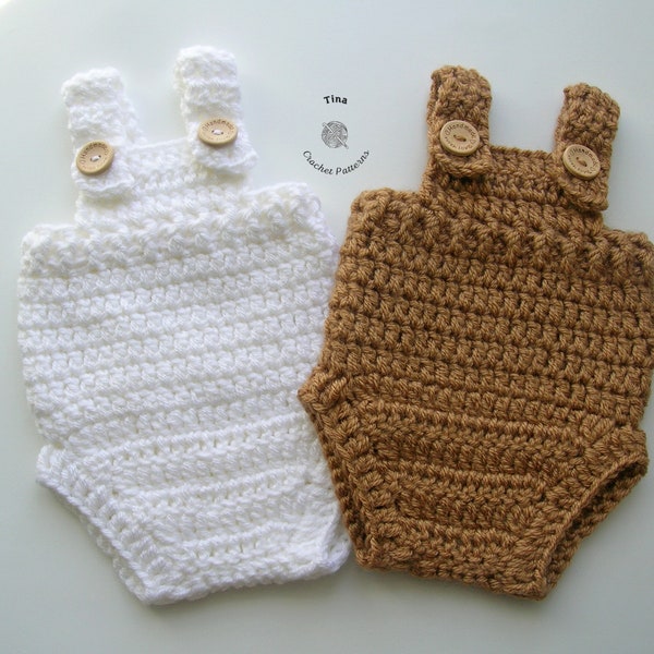 CROCHET PATTERN Baby Romper Overalls, Bodysuit, Easy Tutorial, Beginner Project, Photo Prop, Shower Gift, PDF Download | Sizes 0–12 Months