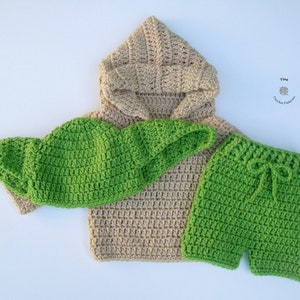 CROCHET PATTERN - Green Alien Baby Hat, Shorts and Hoodie Outfit | Baby Halloween Costume | Baby Photo Prop | Sizes Newborn - 12 months