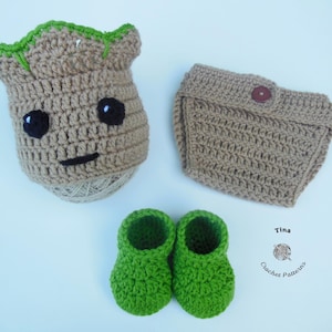 SCHEMA ALL'UNCINETTO - Set di cappello, copri pannolino e scarpine per neonati a forma di albero / Costume di Halloween per neonati / Accessorio per foto di neonati / Taglie 0-12 mesi