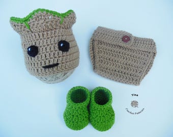 CROCHET PATTERN Baby Tree Hat, Diaper Cover, Booties Outfit, Photo Prop, Halloween Costume, Shower Gift, PDF Download | Sizes 0–12 Months