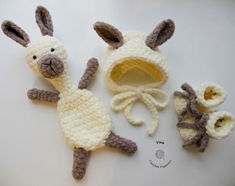 CROCHET Lama PATTERN - Lama Baby Bonnet, Booties and Toy Set | Easy Crochet Pattern | Lama Photo Prop | Sizes Newborn - 12 months