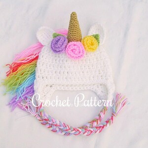 MOTIF AU CROCHET | Bonnet licorne, chapeau animal d'hiver, chapeau d'Halloween, accessoire photo, cadeau de douche, PDF, facile | Tailles de bébé à adulte image 3